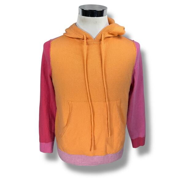 Collaboration Hoodie Women’s XS Colorblock 100% Cashmere Orange Pink Sweater - Picture 1 of 9